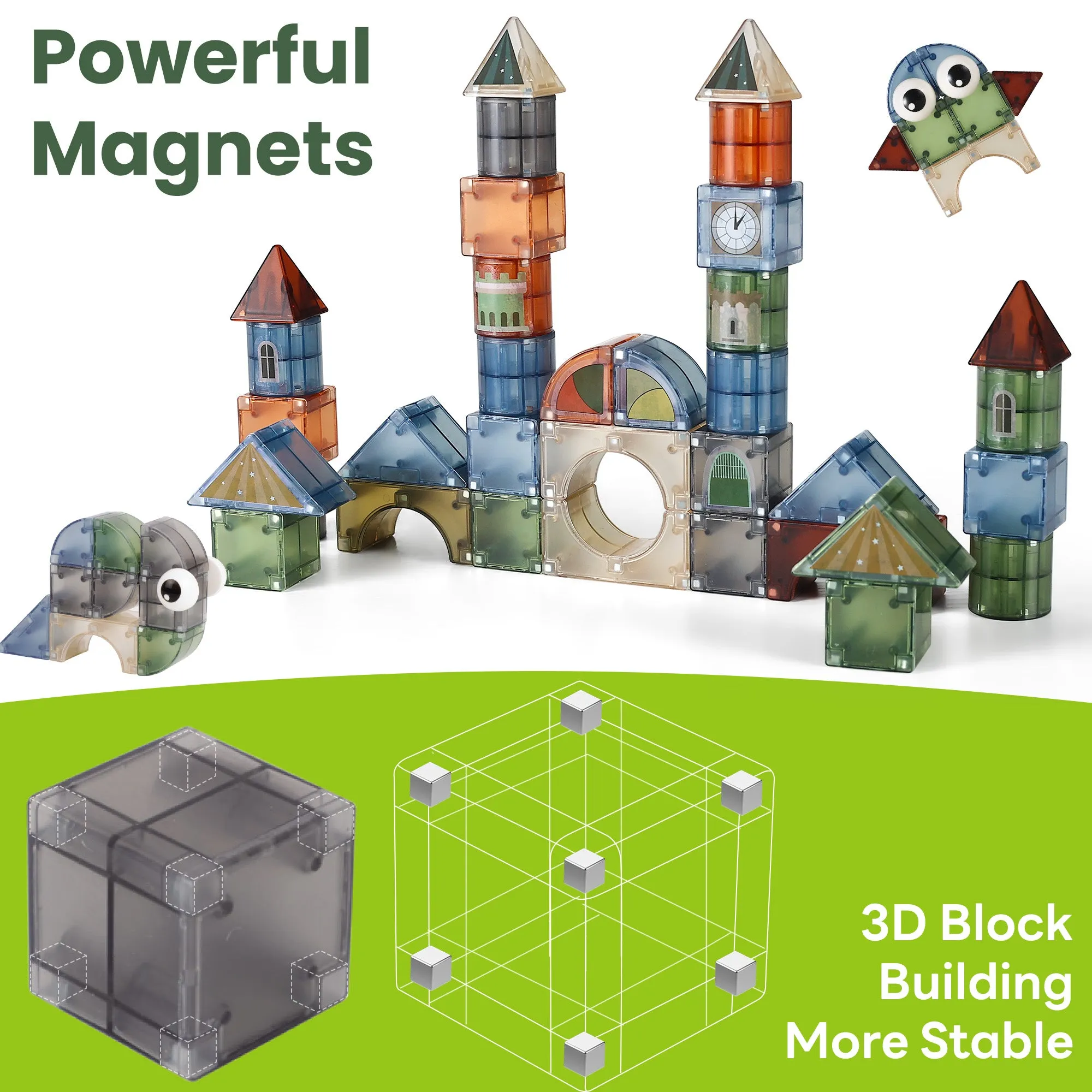 Kids Magnetic Blocks, 62 PCS Magnet Stacking Block Building Toy