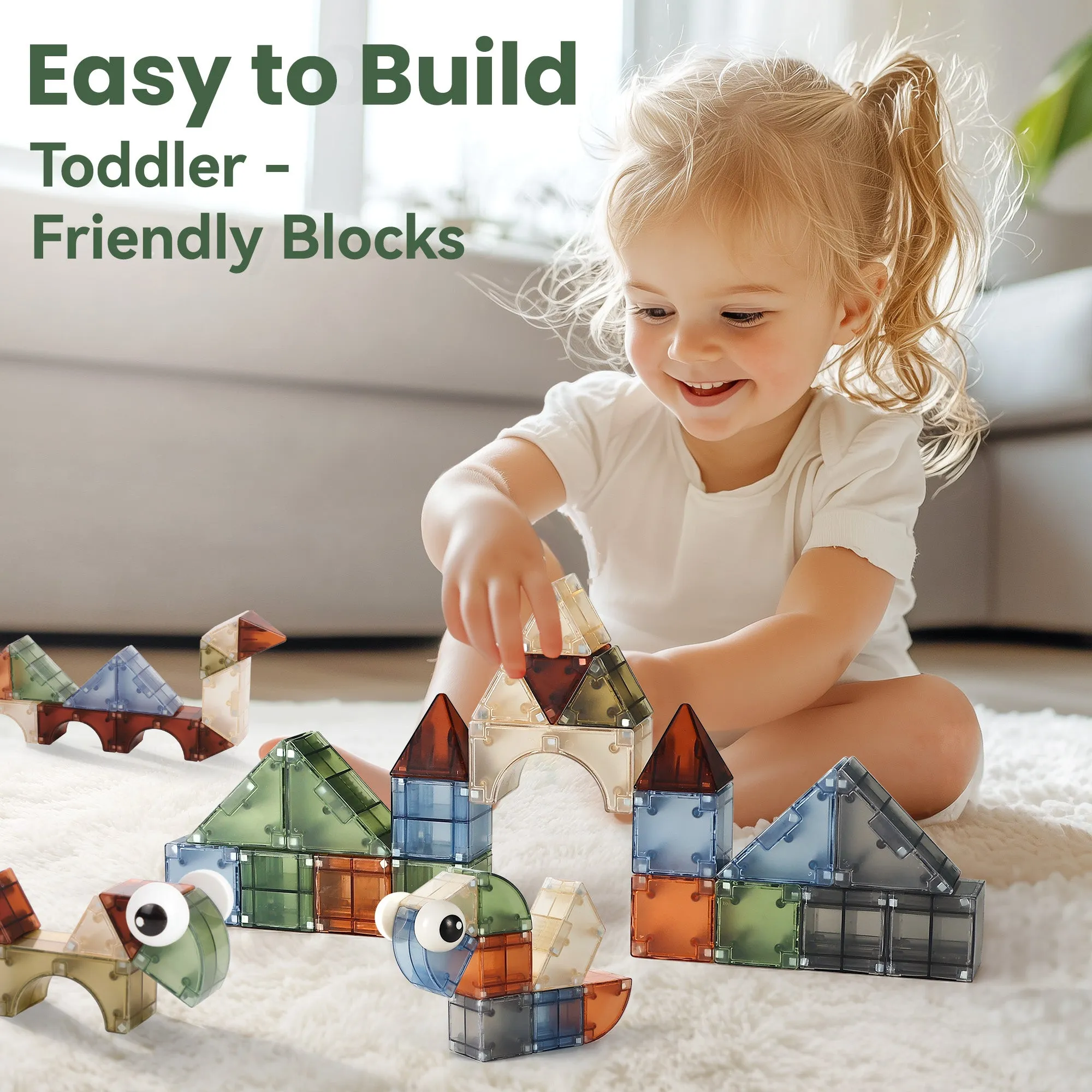 Kids Magnetic Blocks, 62 PCS Magnet Stacking Block Building Toy