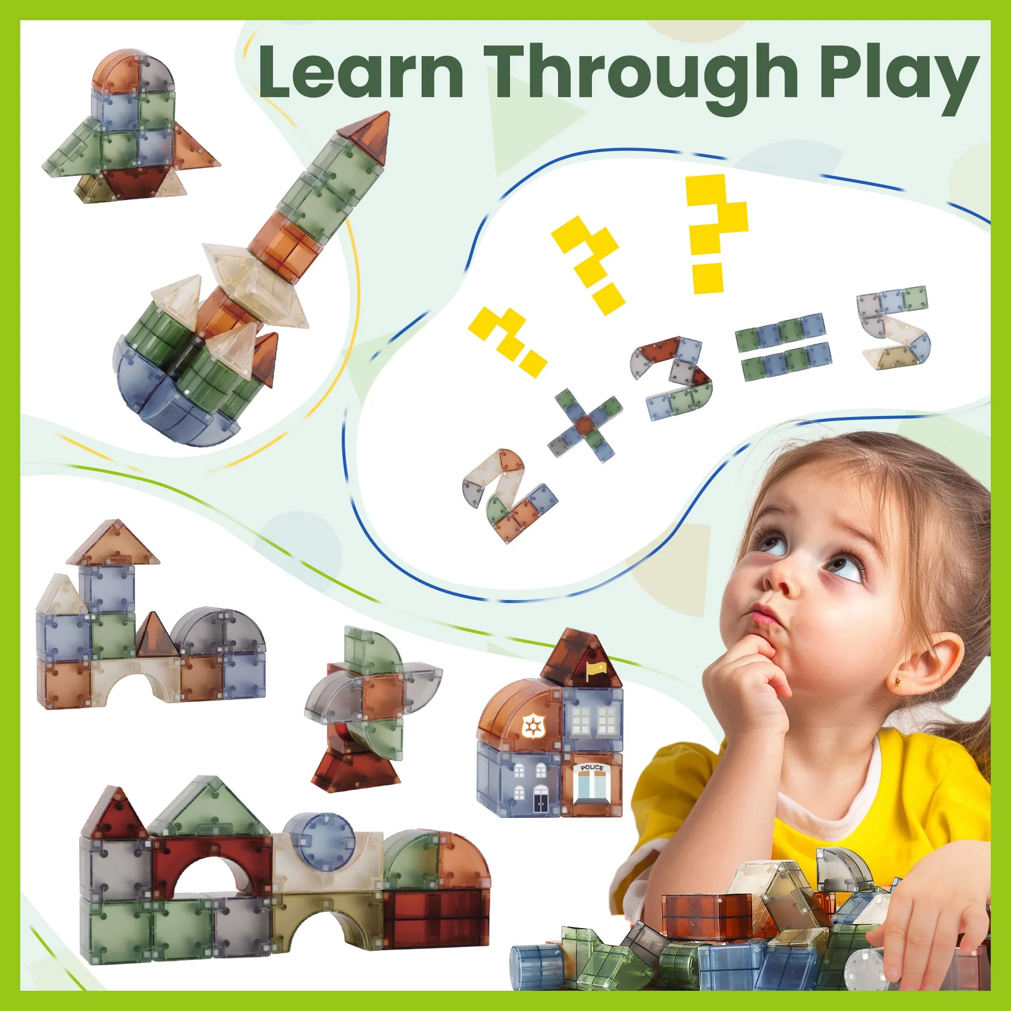 Kids Magnetic Blocks, 62 PCS Magnet Stacking Block Building Toy