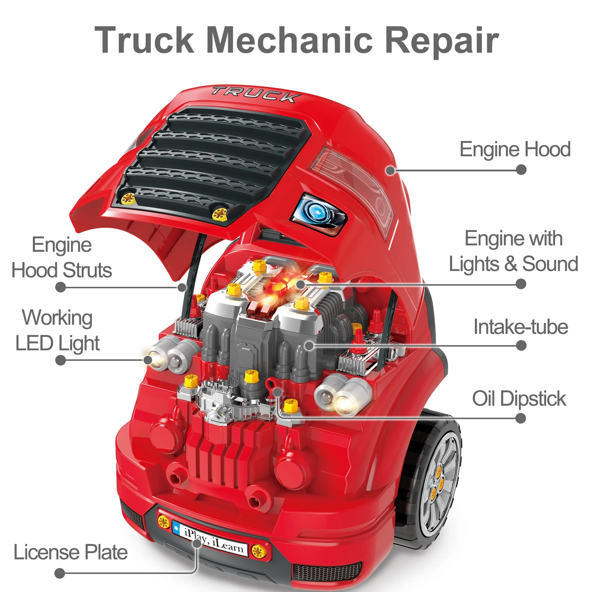 Large Truck Engine Toy, Kids Engineering Mechanic Toy