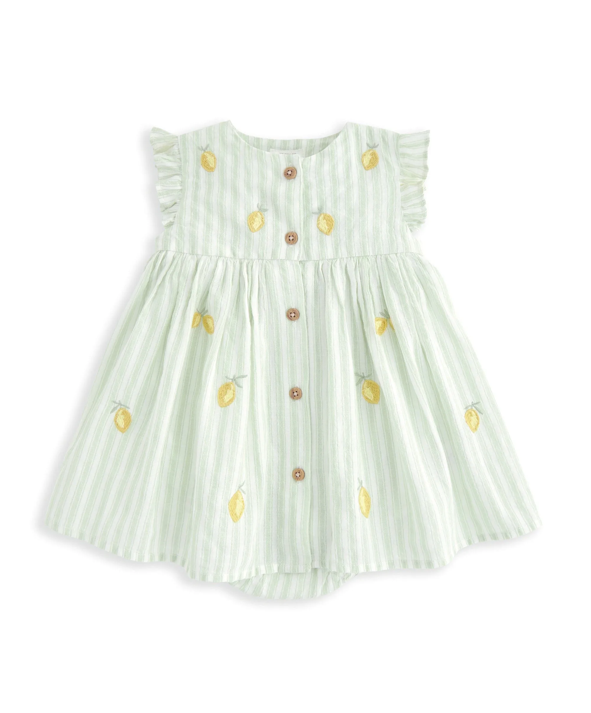 Lemon Embroidered Stripe Dress With Frill Sleeves