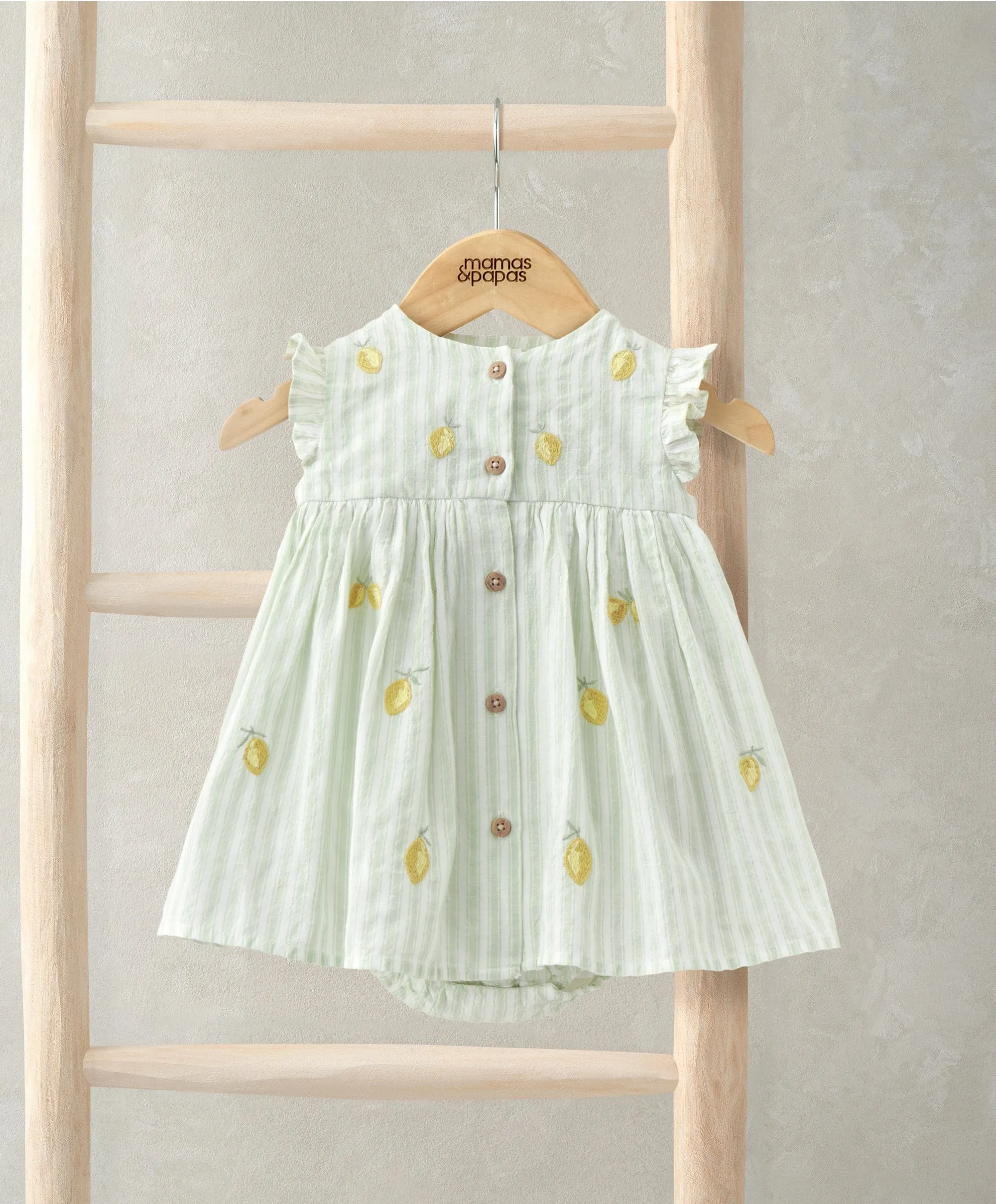 Lemon Embroidered Stripe Dress With Frill Sleeves
