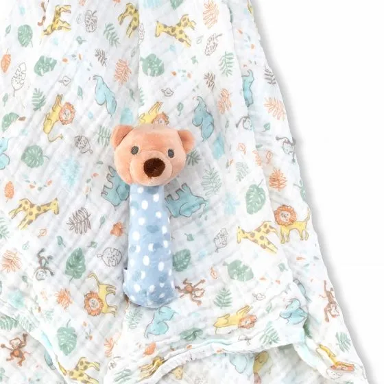 Little Linen Muslin Wrap & Crinkle Toy Safari Bear