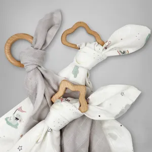 Little Love Trio of Muslins With Wooden Teethers