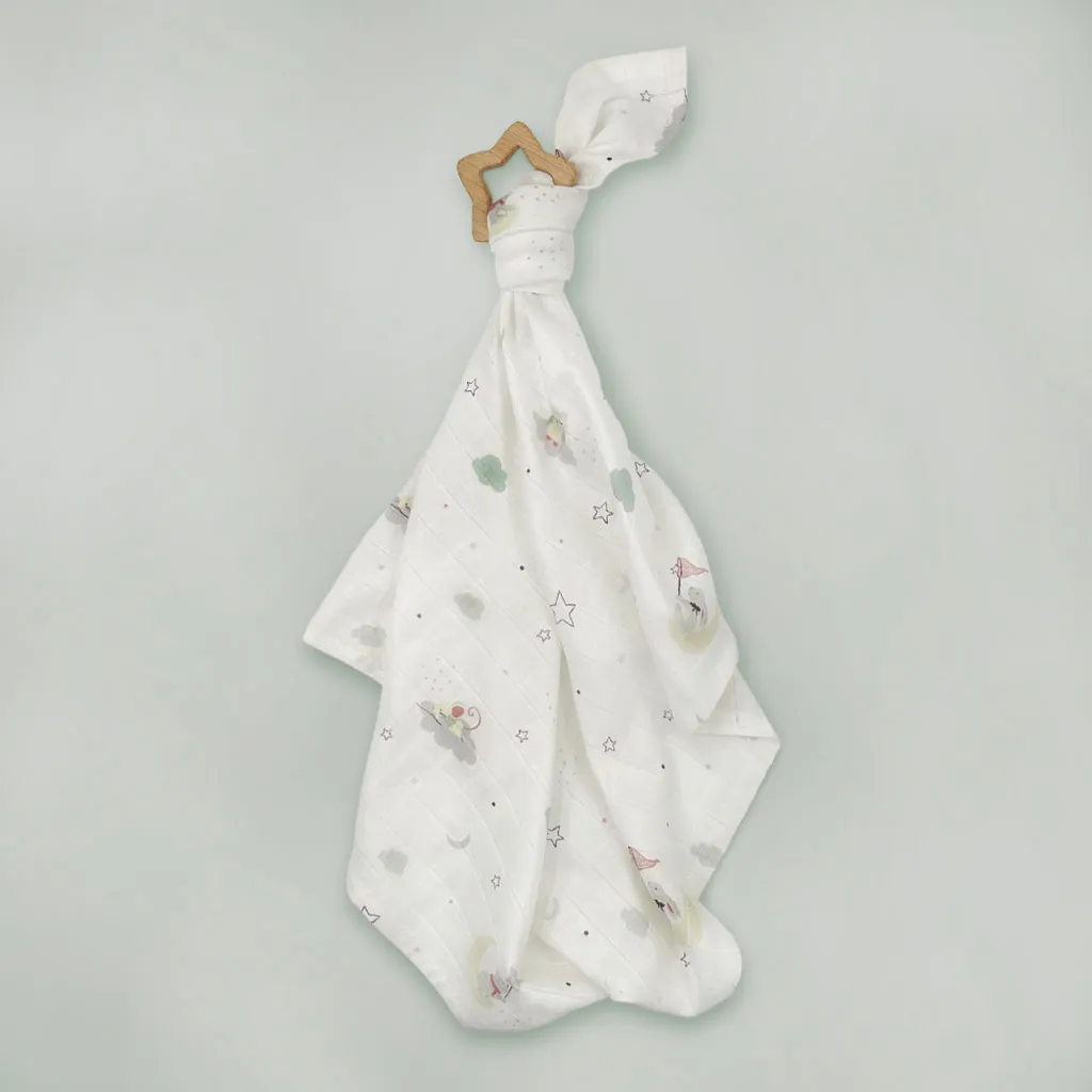 Little Love Trio of Muslins With Wooden Teethers