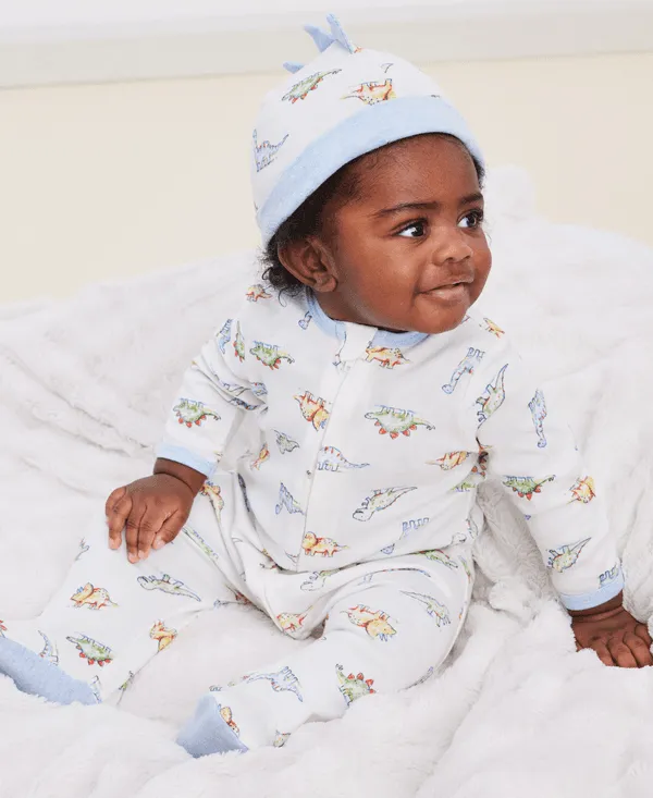 Little Me Dinomite 2-Way-Zip Footed One-Piece and Hat Babykids Little Me