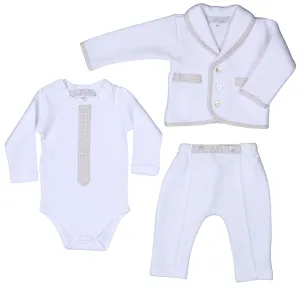Lucas | Boys White & Beige Cotton Gingham Pants Suit (3) Babykids_Bebe-Sweeny