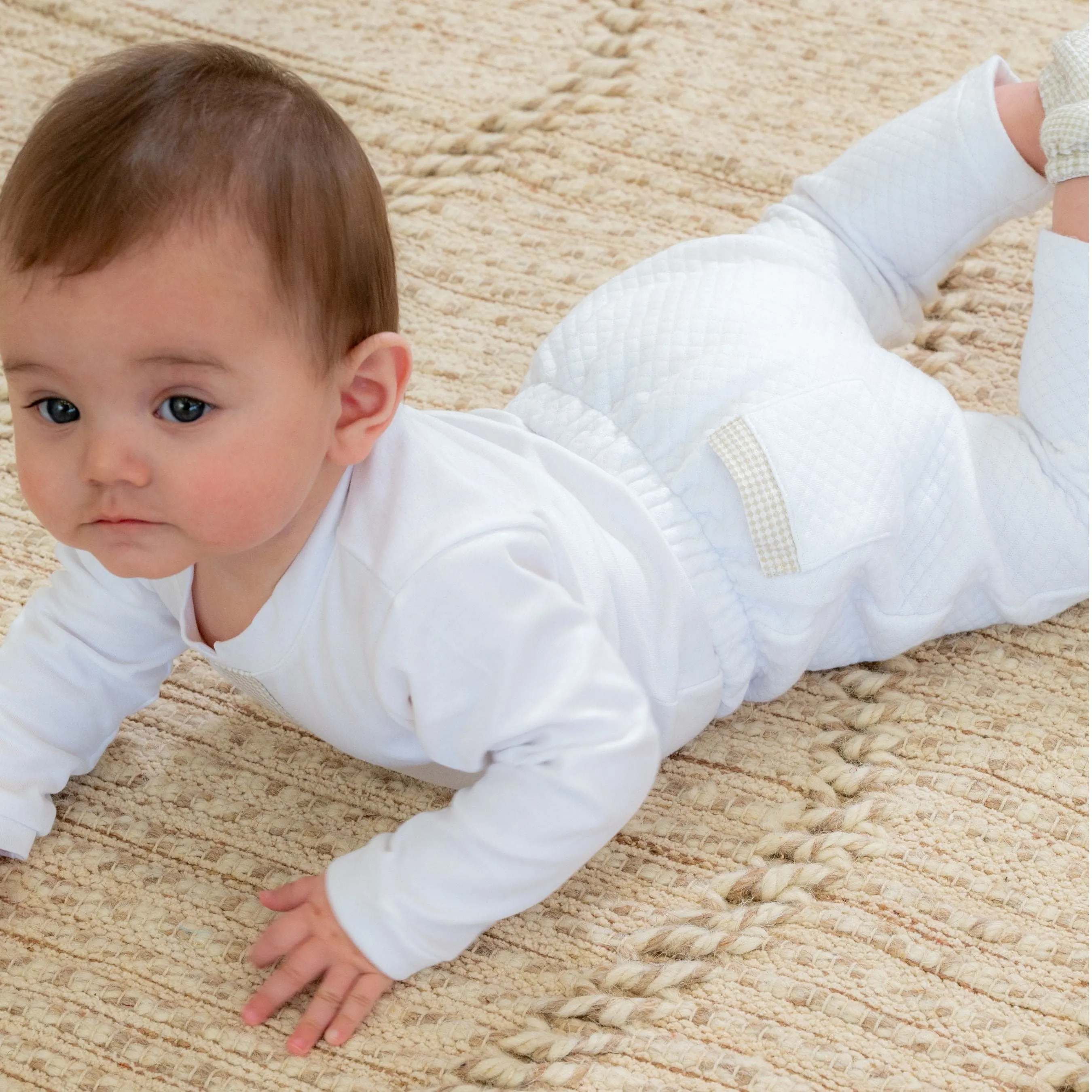 Lucas | Boys White & Beige Cotton Gingham Pants Suit (3) Babykids_Bebe-Sweeny