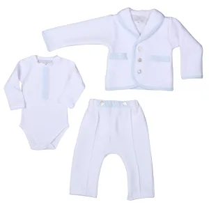 Lucas | Boys White & Blue Cotton Gingham Pants Suit (3) Babykids_Bebe-Sweeny