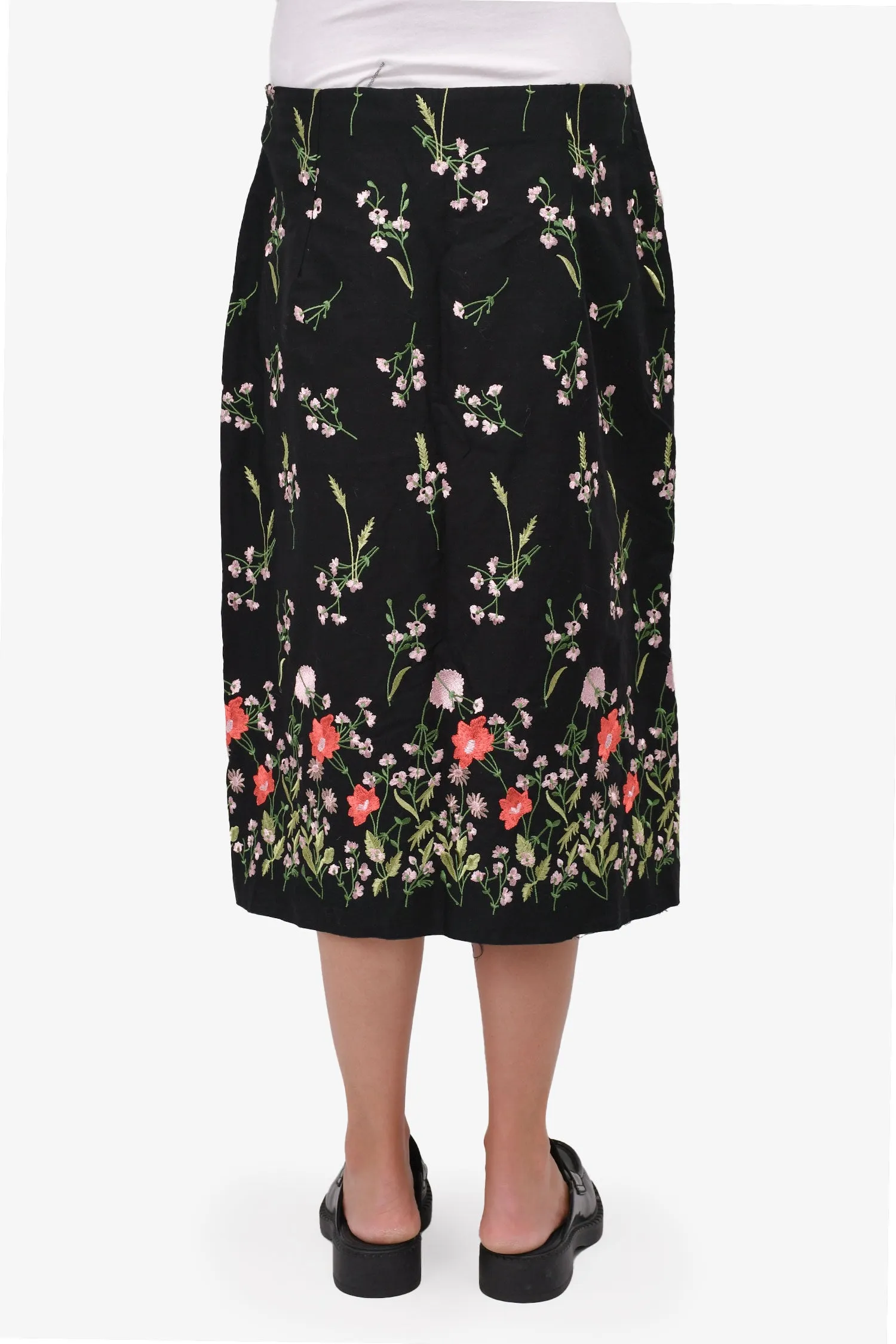Marque Almeida Black Floral Embroidered Midi Skirt Size 12