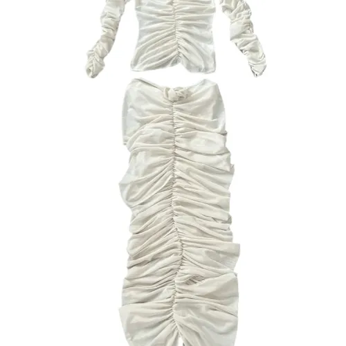 Mesh Ruched Skirt and Top set with Flower appliqué