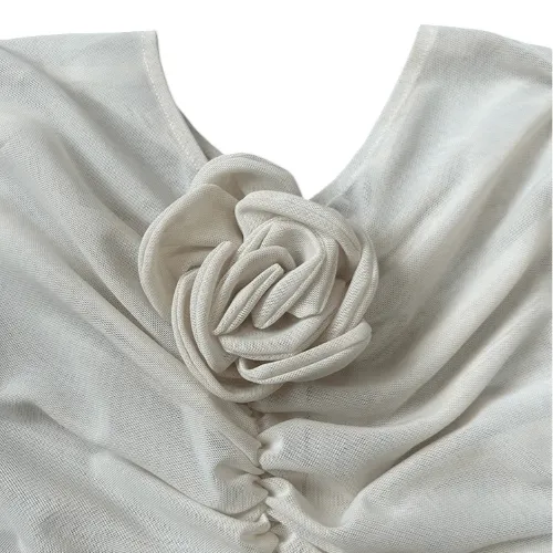 Mesh Ruched Skirt and Top set with Flower appliqué