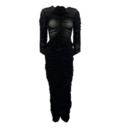 Mesh Ruched Skirt and Top set with Flower appliqué