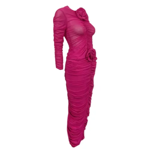 Mesh Ruched Skirt and Top set with Flower appliqué