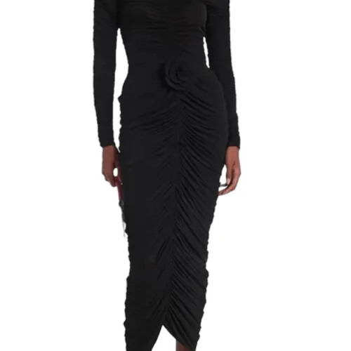 Mesh Ruched Skirt and Top set with Flower appliqué