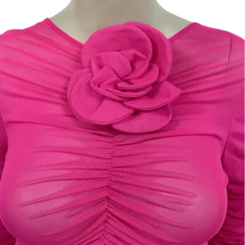 Mesh Ruched Skirt and Top set with Flower appliqué