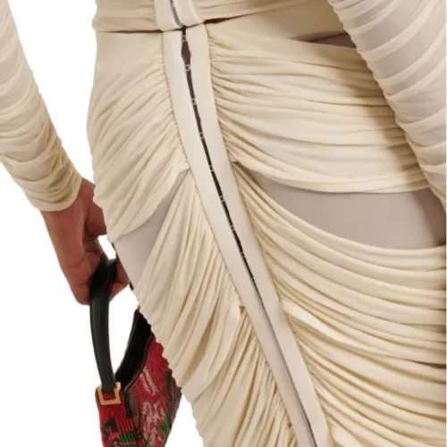 Mesh Ruched Skirt and Top set with Flower appliqué