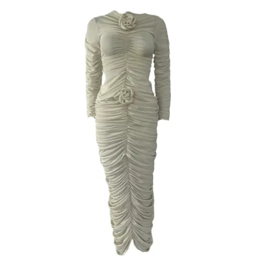Mesh Ruched Skirt and Top set with Flower appliqué