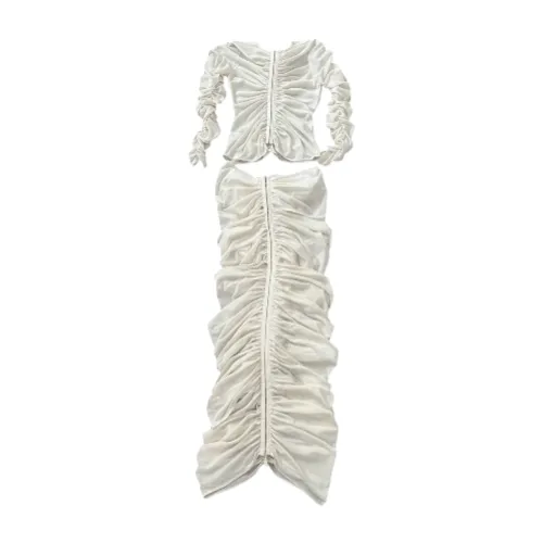 Mesh Ruched Skirt and Top set with Flower appliqué