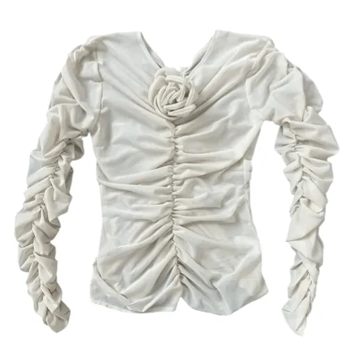 Mesh Ruched Skirt and Top set with Flower appliqué
