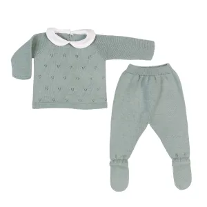 Milou | Baby Green Cotton Knit 2 Piece Babygrow Set Babykids_Bebe-Sweeny