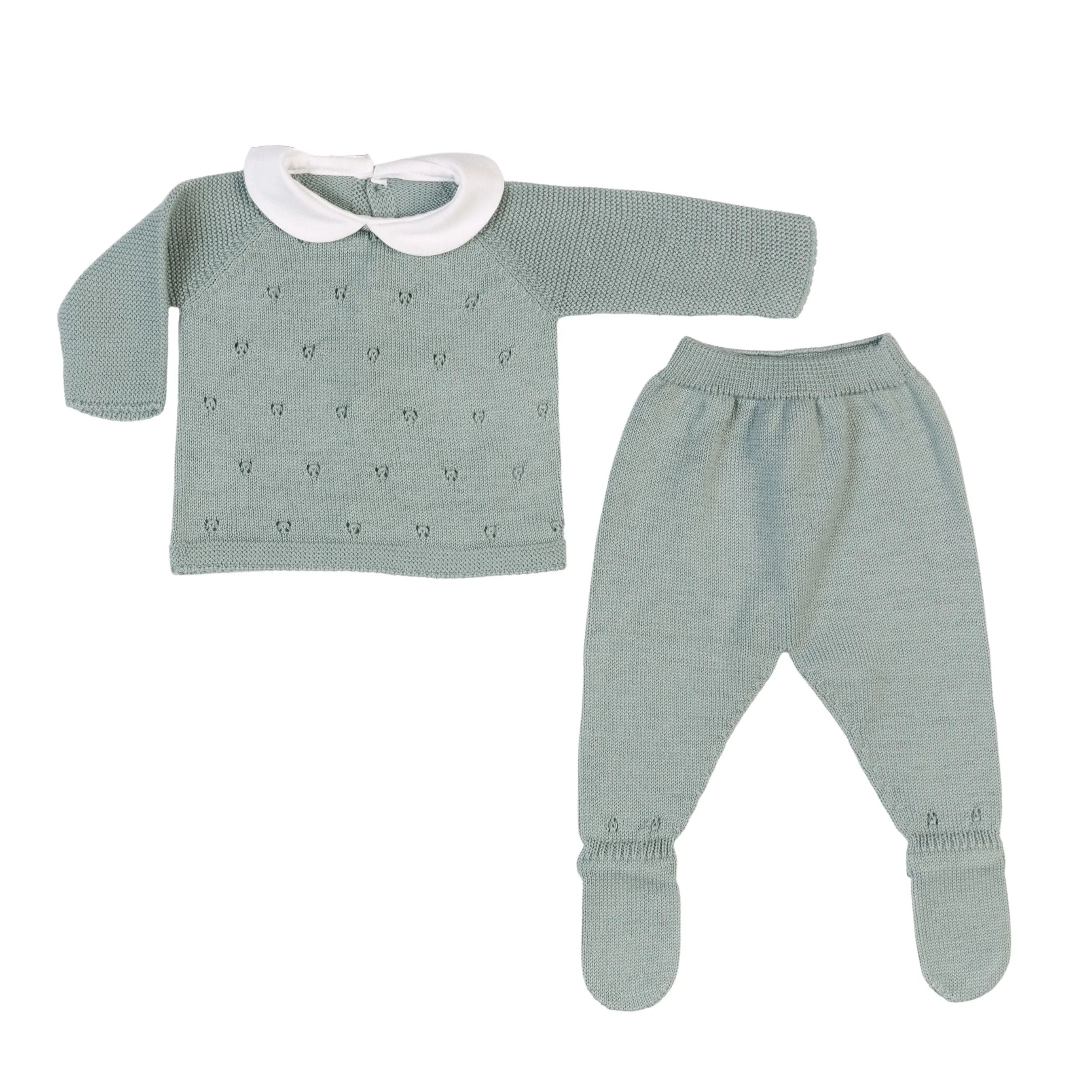 Milou | Baby Green Cotton Knit 2 Piece Babygrow Set Babykids_Bebe-Sweeny