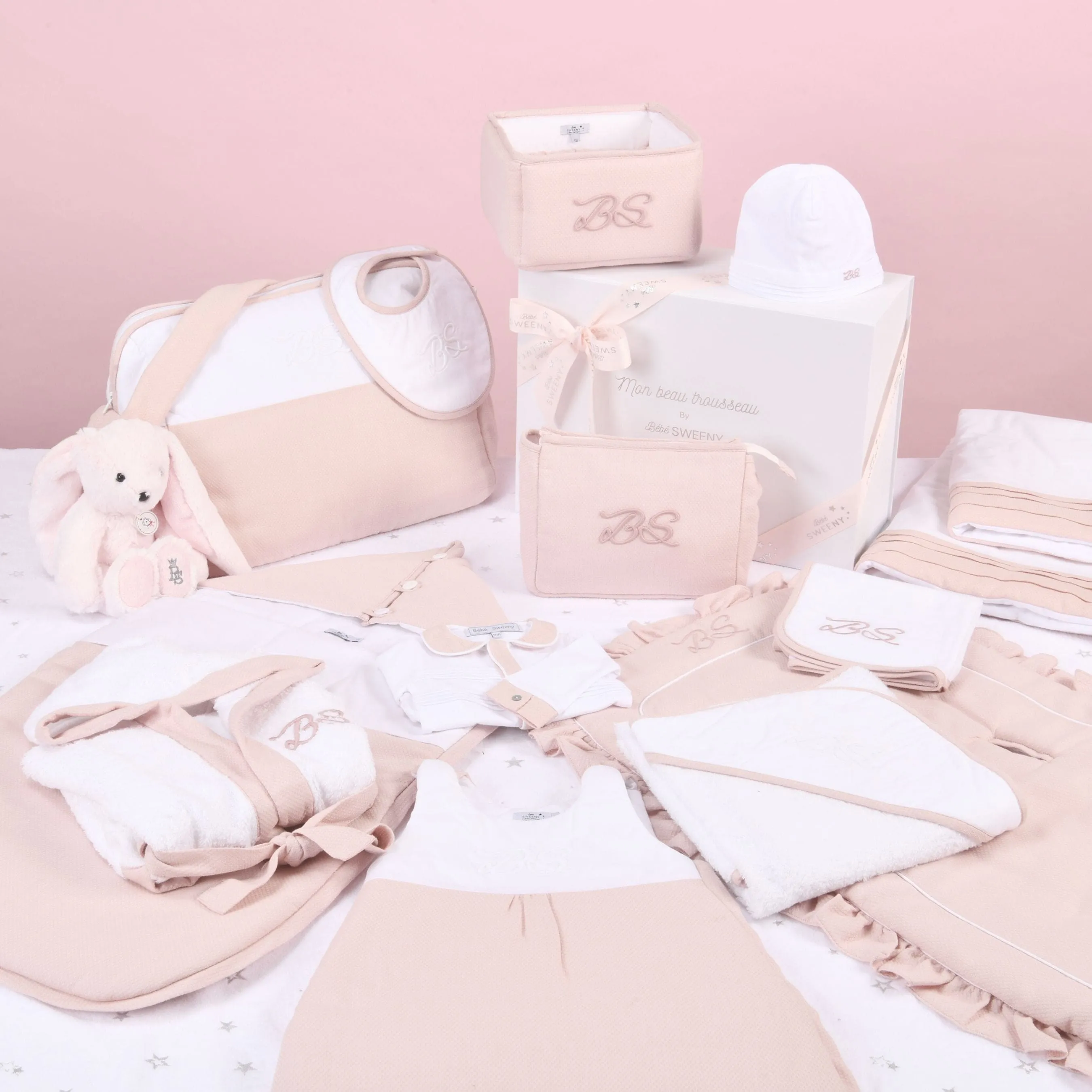 Mon Beau Trousseau | Girls White & Dusty Rose Cotton Babygrow Babykids_Bebe-Sweeny