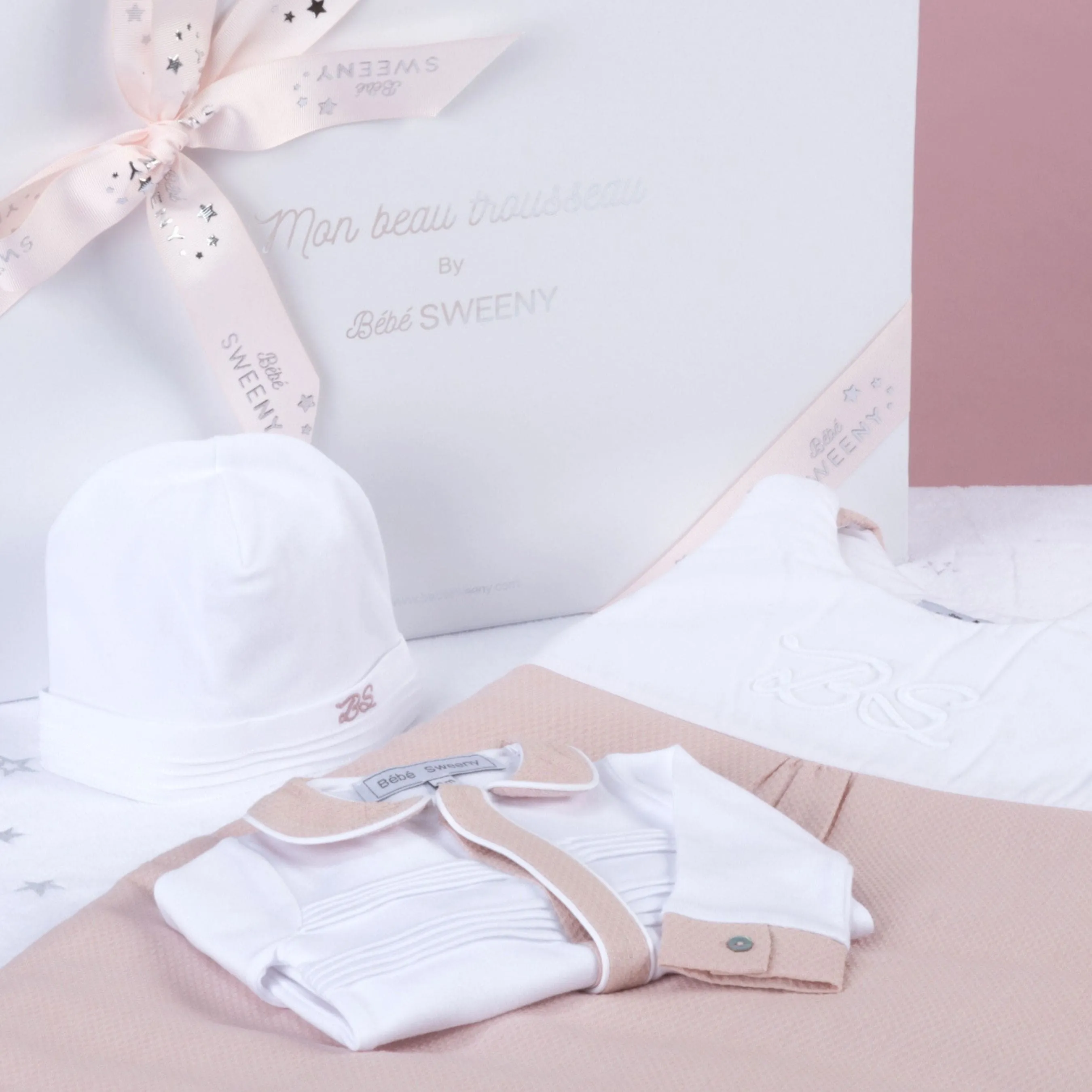 Mon Beau Trousseau | Girls White & Dusty Rose Cotton Babygrow Babykids_Bebe-Sweeny