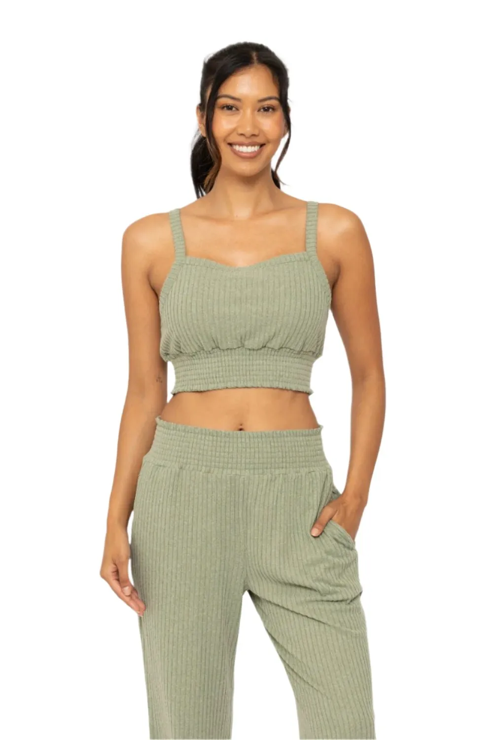 Mono B Soft Ribbed Smocked Crop Top KT5019