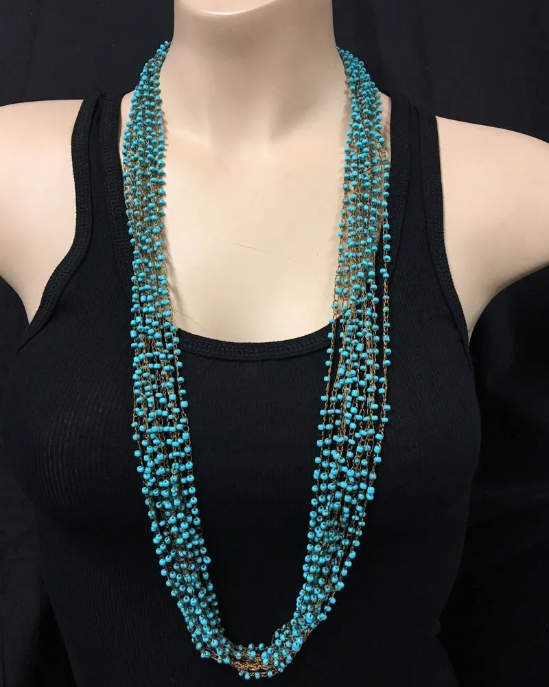 Multi Strand Beaded Necklace Turquoise Beads