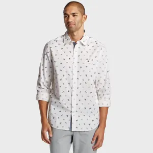 Nautica Men's Big & Tall Flag Print Classic Fit Shirt Bright White Nautica