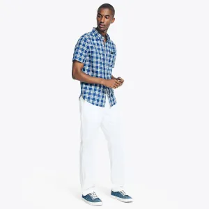 Nautica Men's Sustainably Crafted Plaid Linen Short-Sleeve Shirt Estate Blue Nautica