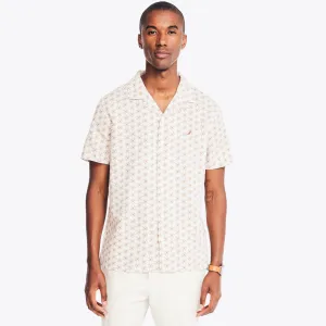 Nautica Men's Sustainably Crafted Printed Linen Short-Sleeve Shirt Sail White Nautica