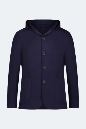Navy Knit Hooded Button Sportcoat