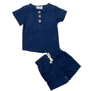 Navy Polka Dot Shorts and Shirt Set For Kids and Babies