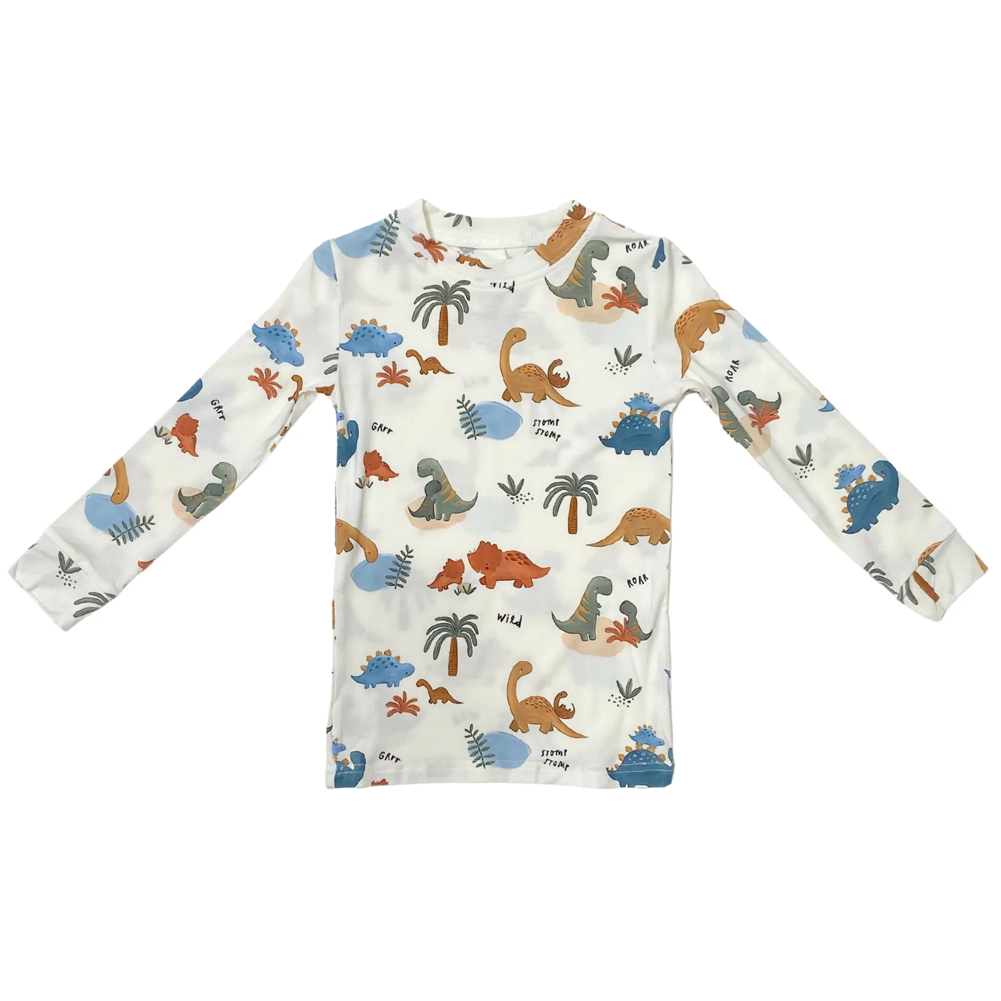 Organic Bamboo Viscose Two Piece Pajama Set with Dinosaur Print For Kids