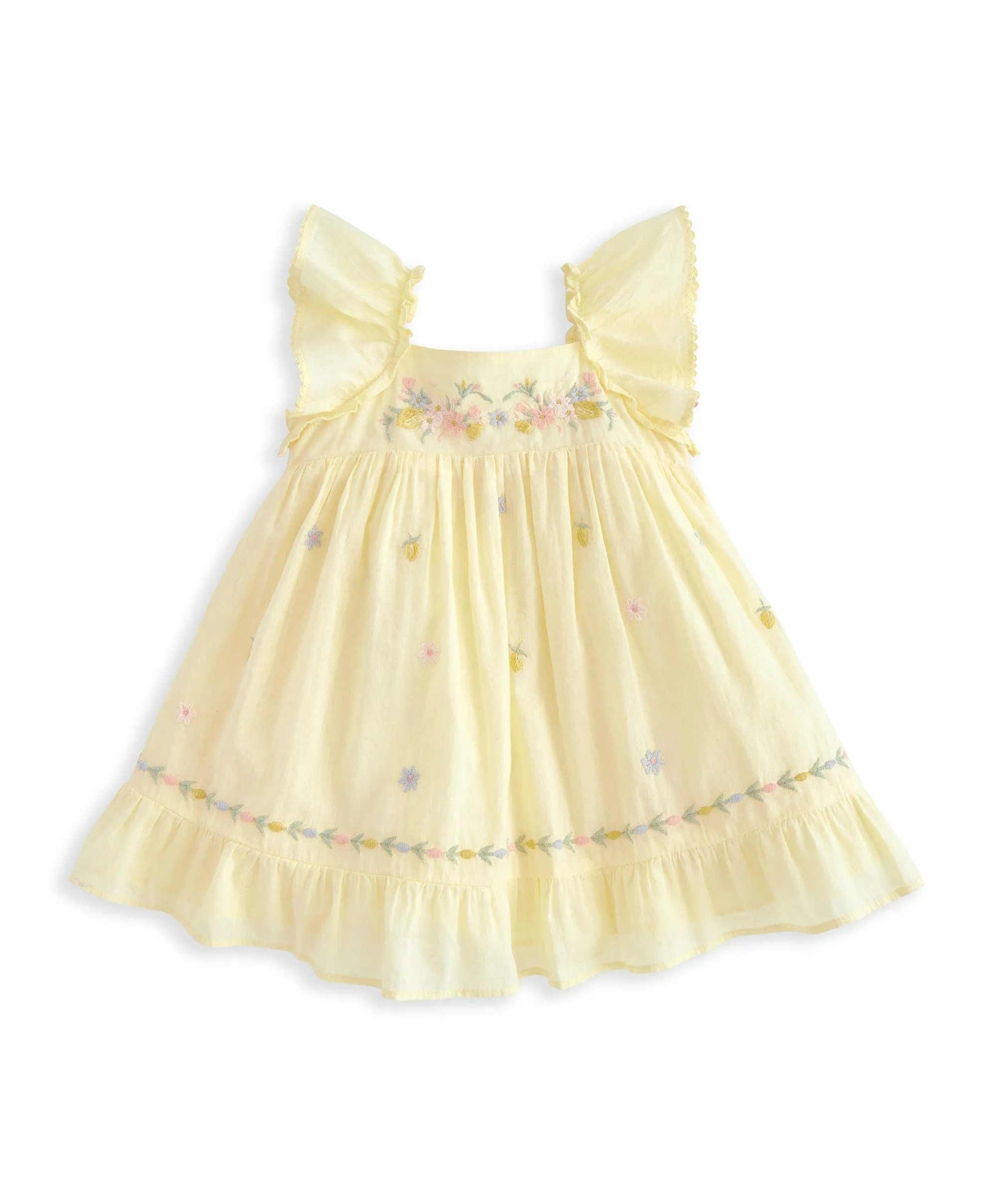 Peplum Frill Embroidered Dress - Yellow