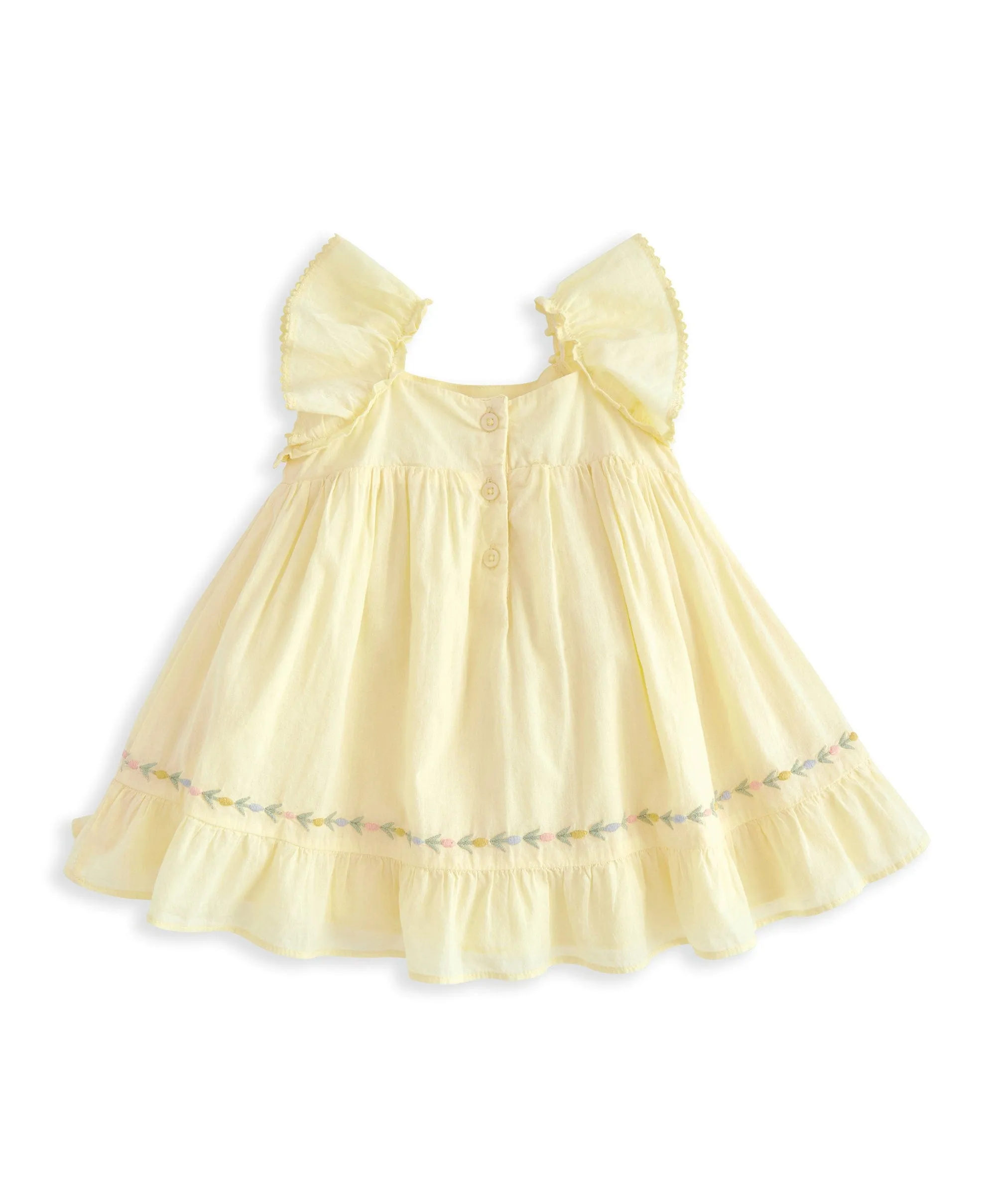 Peplum Frill Embroidered Dress - Yellow