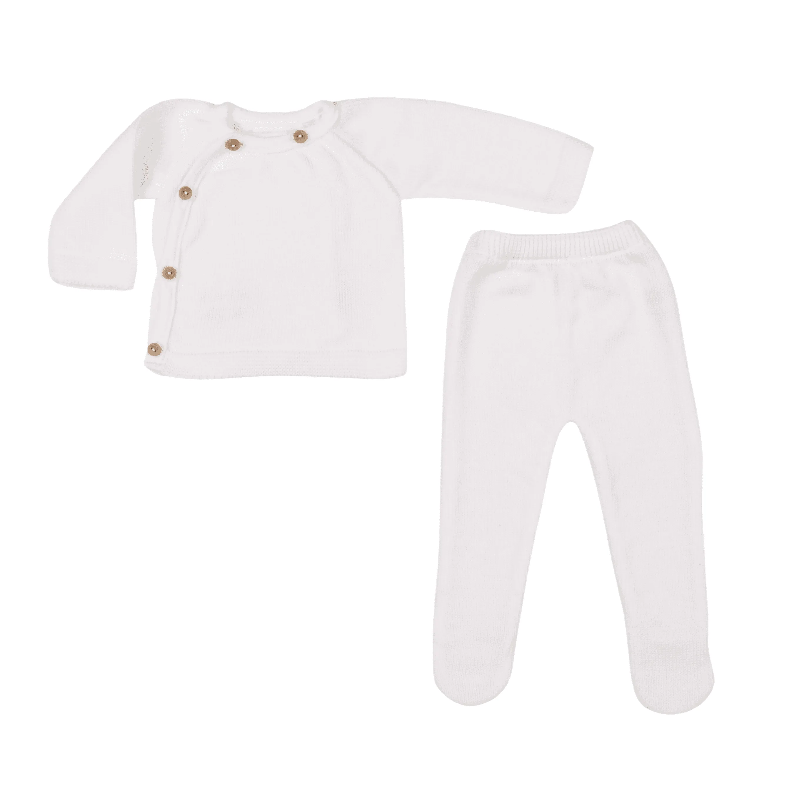 Petit Sweeny | Baby White Organic Cotton Knit Set (2) Babykids_Bebe-Sweeny