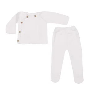 Petit Sweeny | Baby White Organic Cotton Knit Set (2) Babykids_Bebe-Sweeny