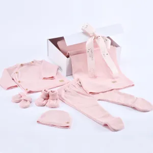 Petit Sweeny Gift Box | Girls Pink Organic Cotton Knit Set (6) Babykids_Bebe-Sweeny
