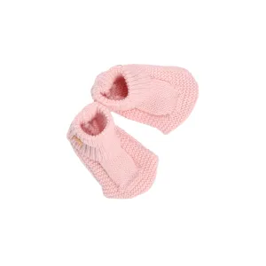 Petit Sweeny | Girls Pink Organic Cotton Knit Booties Babykids_Bebe-Sweeny