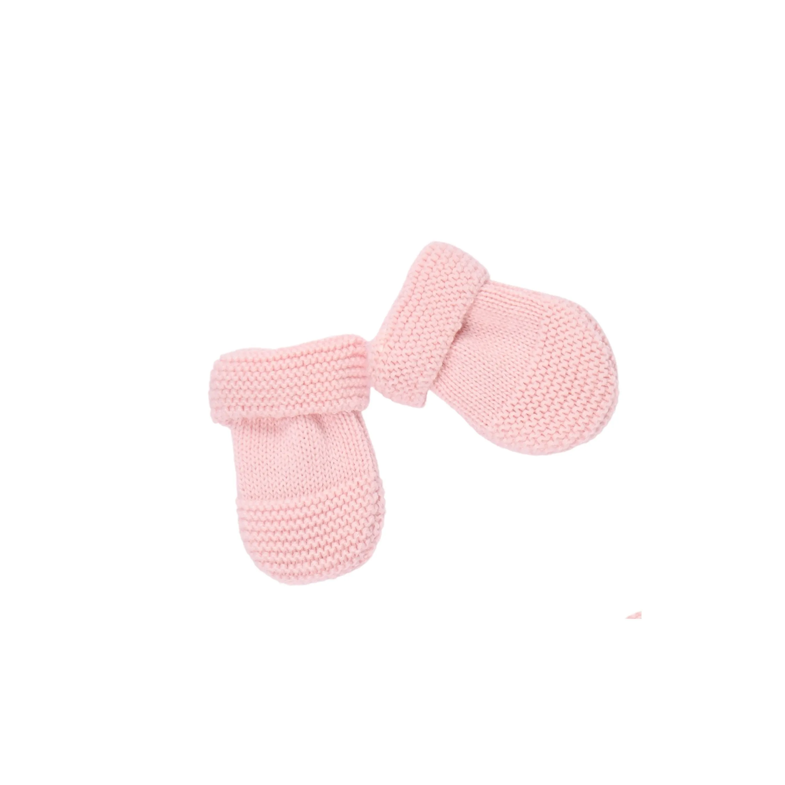 Petit Sweeny | Girls Pink Organic Cotton Knit Mittens Babykids_Bebe-Sweeny