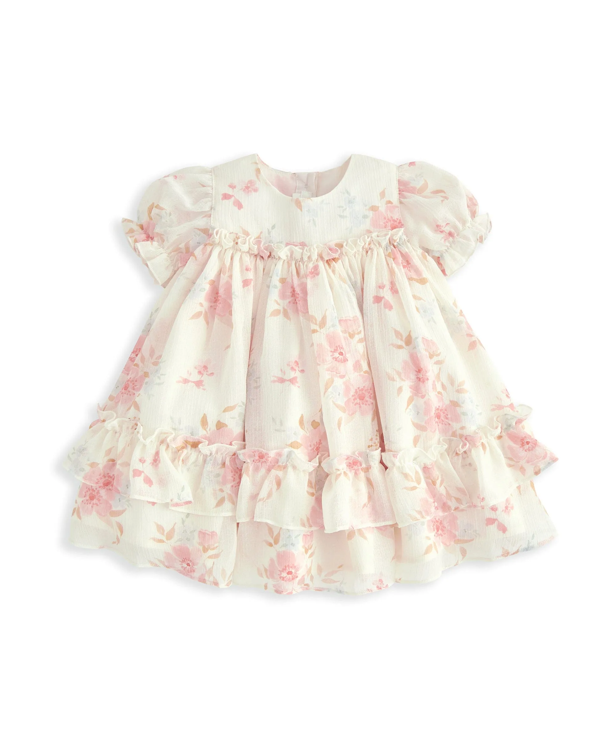 Puff Sleeve Chiffon Dress - Vintage Floral Print