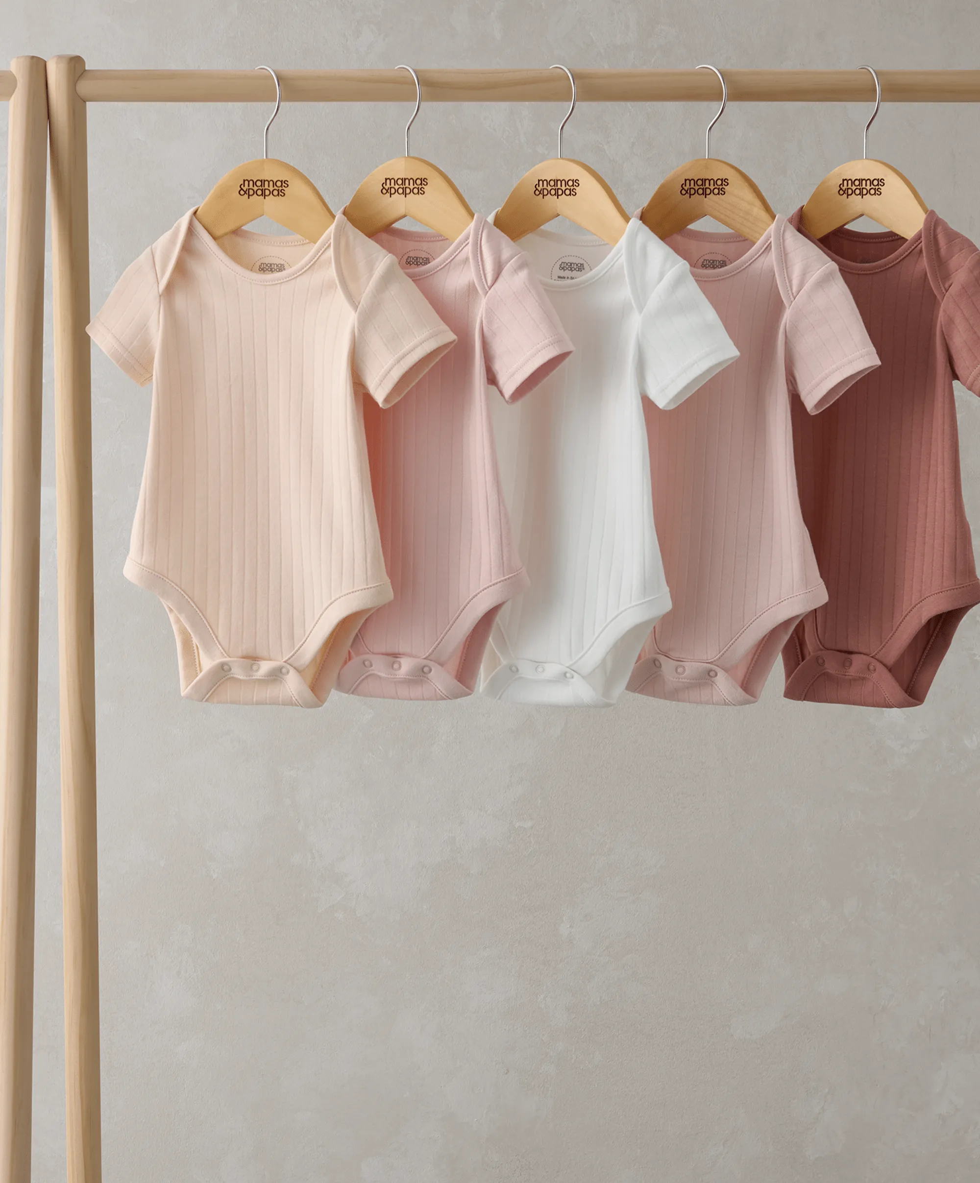 Ribbed Short-Sleeve Bodysuits (Set of 5)  - Pink Babykids Mamas & Papas