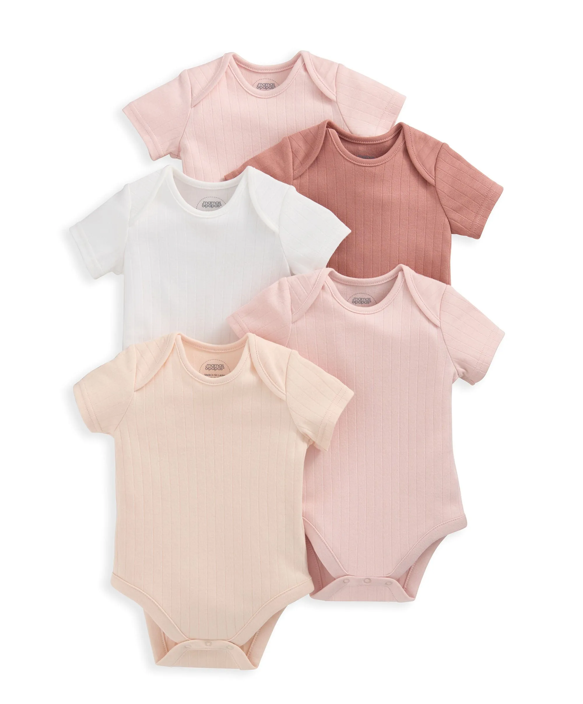 Ribbed Short-Sleeve Bodysuits (Set of 5)  - Pink Babykids Mamas & Papas