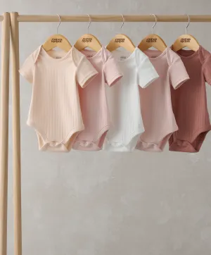 Ribbed Short-Sleeve Bodysuits (Set of 5)  - Pink Babykids Mamas & Papas