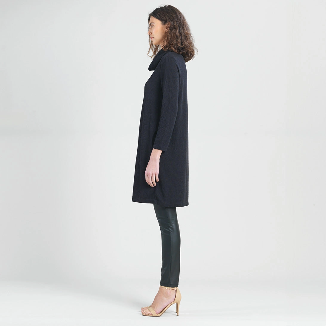 Ribbed - Cowl Turtleneck Tunic Sweater Dress - Black - Final Sale!