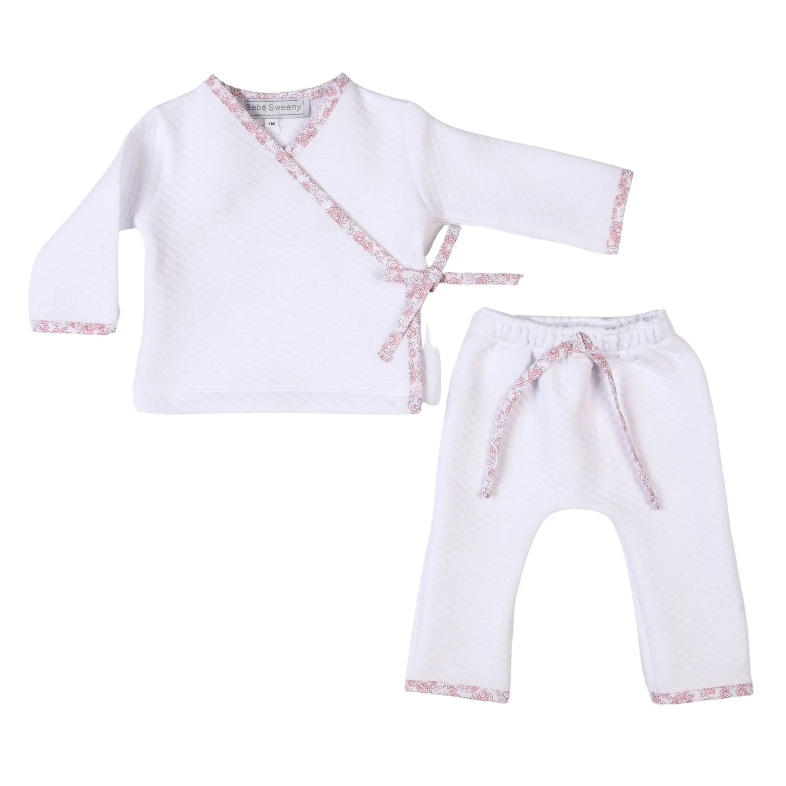 Rose Sweet | Girls White Floral Quilted Cotton Trousers Set Babykids_Bebe-Sweeny