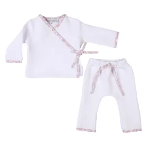 Rose Sweet | Girls White Floral Quilted Cotton Trousers Set Babykids_Bebe-Sweeny